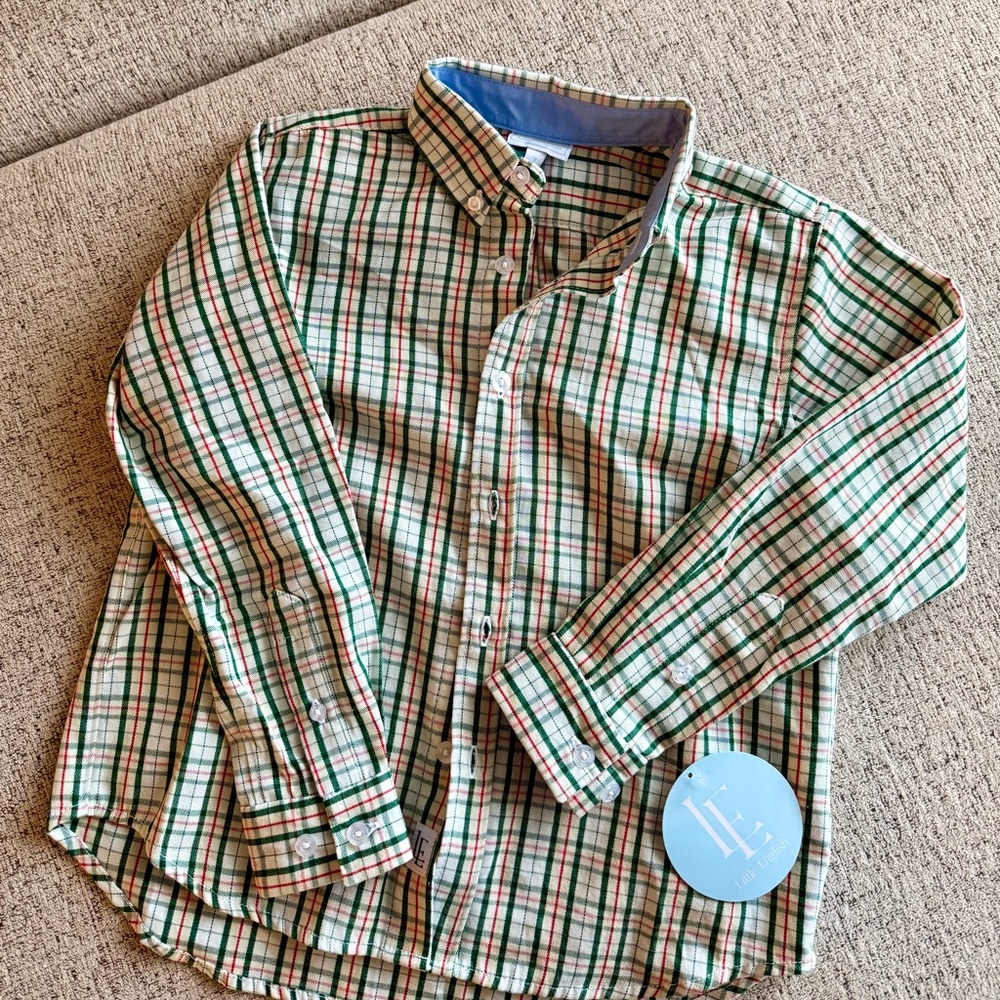 Little English Green and Red Plaid Button Down Shirt - Mistletoe Tartan